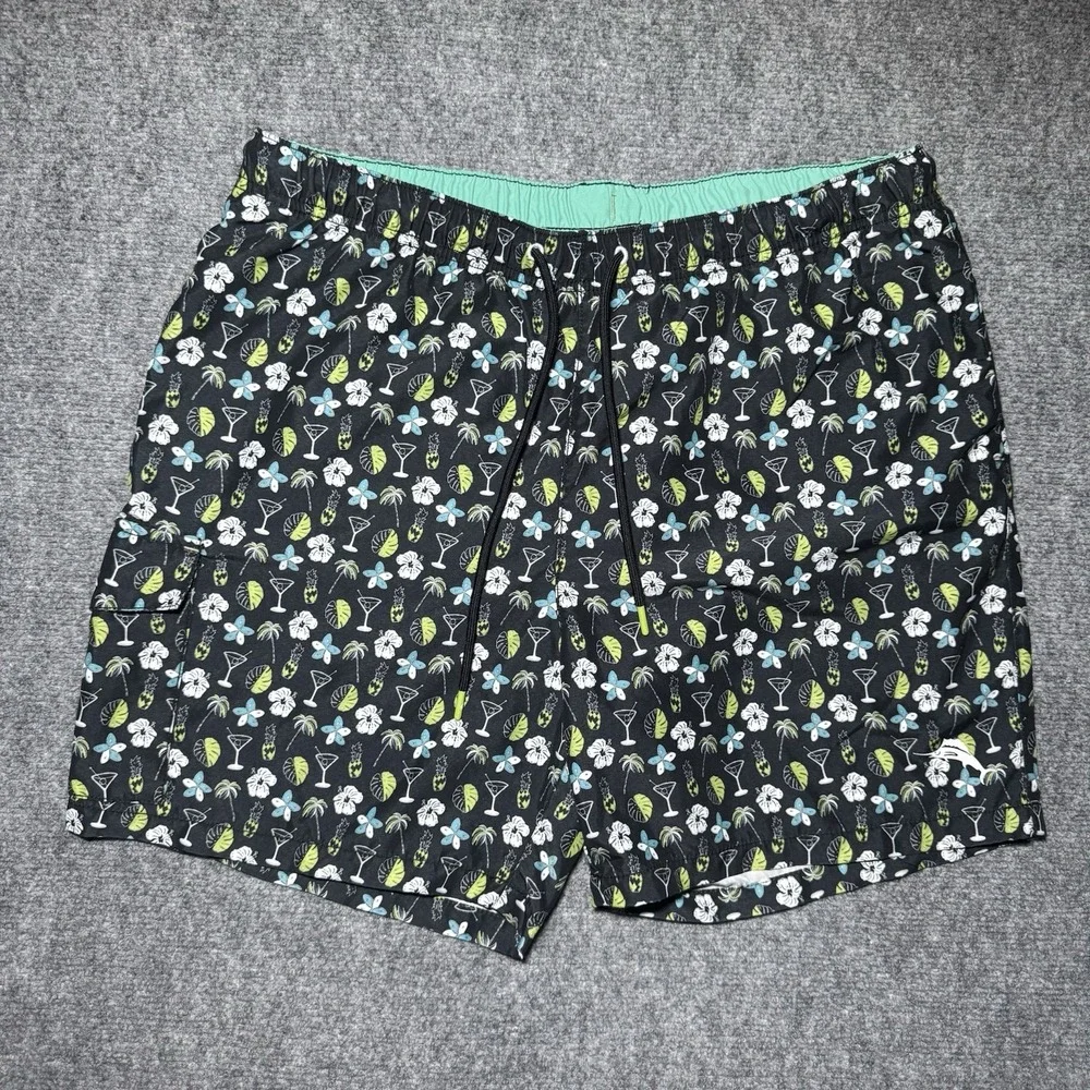 Tommy Bahama Swim Trunks Cocktail Martini Floral Print Men L Board Shorts Lined